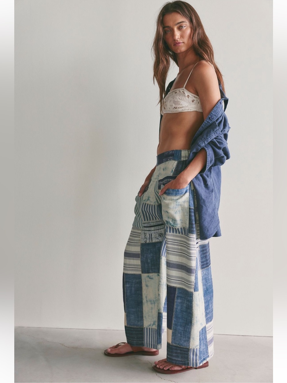 Free People/we the free symphony patched wide leg pants size small - Picture 2 of 5